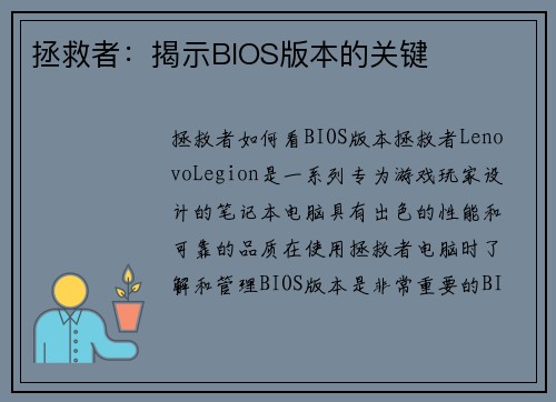 拯救者：揭示BIOS版本的关键