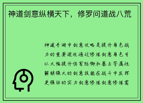 神道剑意纵横天下，修罗问道战八荒